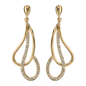 BOUCLES D'OREILLES TIGE  PLAQUÉ OR GOUTTE EVIDEE CROISEE OXYDES BLANCS SERTIS