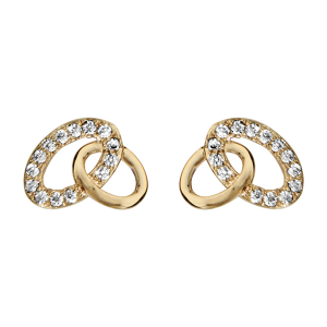 BOUCLES D'OREILLES TIGE PLAQUÉ OR 2 OVALES ENTREMELES OXYDES BLANCS SERTIS