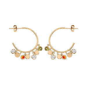 BOUCLES D'OREILLES TIGE PLAQUÉ OR CRÉOLES PAMILLES EMPIERREES MULTICOULEURS