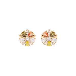 BOUCLES D'OREILLES TIGE PLAQUÉ OR FLEUR OXYDES MULTI COULEURS