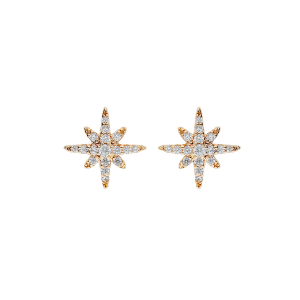 BOUCLES D'OREILLES TIGE PLAQUÉ OR ETOILE OXYDES BLANCS SERTIS