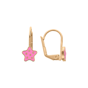 BOUCLES D'OREILLES PLAQUÉ OR DORMEUSE ETOILE A POIDS RÉSINE ROSE