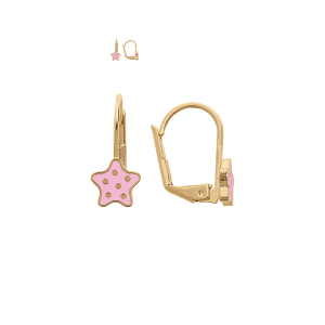 BOUCLES D'OREILLES PLAQUÉ OR DORMEUSE ETOILE A POIDS RÉSINE ROSE