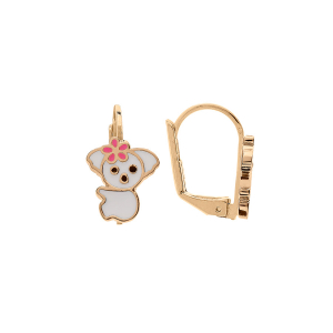 BOUCLES D'OREILLES PLAQUÉ OR DORMEUSE KOALA RÉSINE BLANCHE