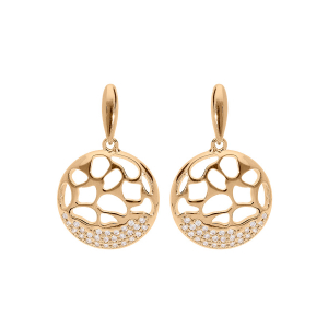 BOUCLES D'OREILLES TIGE PLAQUÉ OR RONDE AJOURÉE OXYDES BLANCS SERTIS