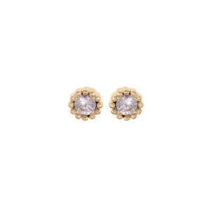 BOUCLES D'OREILLES TIGE PLAQUÉ OR PERLÉE  OXYDE BLANC SERTI 3MM