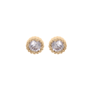 BOUCLES D'OREILLES TIGE PLAQUÉ OR PERLÉE  OXYDE BLANC SERTI 4MM