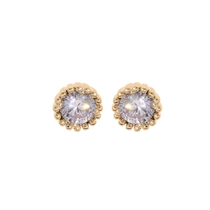 BOUCLES D'OREILLES TIGE PLAQUÉ OR PERLÉE  OXYDE BLANC SERTI 5MM