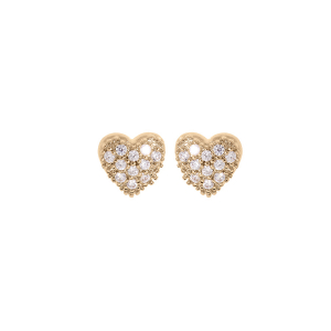 BOUCLES D'OREILLES TIGE PLAQUÉ OR COEUR OXYDES BLANCS SERTIS