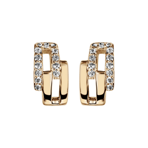 BOUCLES D'OREILLES TIGE PLAQUÉ OR 2 RECTANGLES OXYDES BLANCS