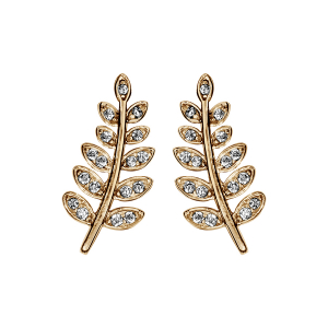 BOUCLES D'OREILLES TIGE PLAQUÉ OR PLUME OXYDES BLANCS SERTIS