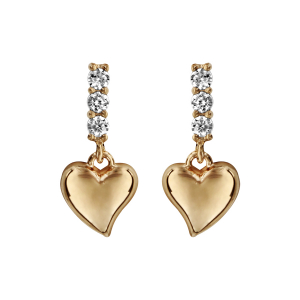 BOUCLES D'OREILLES TIGE PLAQUÉ OR BARETTE OXYDES BLANCS ET COEUR