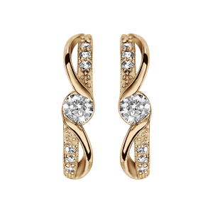 BOUCLES D'OREILLES TIGE PLAQUÉ OR DEMI CREOLE OXYDE BLANCS SERTIS