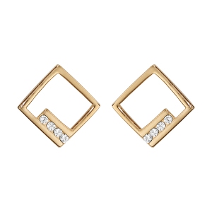 BOUCLES D'OREILLES TIGE PLAQUÉ OR FORME CARRÉ AJOURE OXYDES BLANCS SERTIS