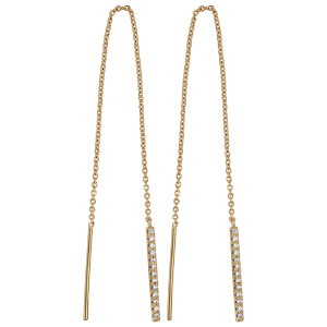 BOUCLES D'OREILLES TIGE PLAQUÉ OR PENDANTE BATON CHAINETTE OXYDES BLANCS SERTIS