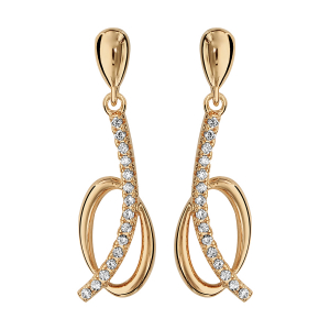 BOUCLES D'OREILLES TIGE PLAQUÉ OR FORME OVALE CROISEE OXYDES BLANCS SERTIS