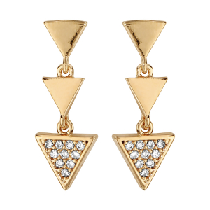 BOUCLES D'OREILLES TIGE PLAQUÉ OR MULTI TRIANGLES OXYDES BLANCS SERTIS