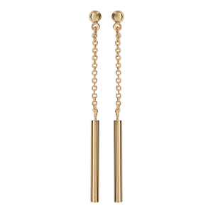 BOUCLES D'OREILLES TIGE PLAQUÉ OR PENDANTE BATON LISSE AVEC CHAINETTE