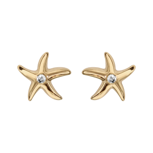 BOUCLES D'OREILLES TIGE PLAQUÉ OR FORME ETOILE DE MER 1 OXYDE BLANC