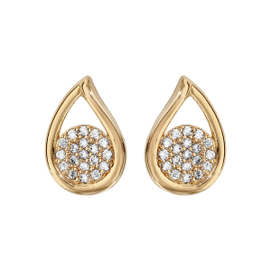 BOUCLES D'OREILLES TIGE  PLAQUÉ OR FORME GOUTTE PAVEE OXYDES BLANCS