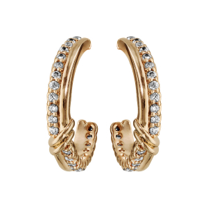 BOUCLES D'OREILLES TIGE PLAQUÉ OR DEMI CREOLES OXYDES BLANCS SERTIS AVEC NOEUD