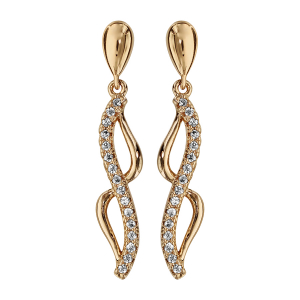 BOUCLES D'OREILLES TIGE PLAQUÉ OR VOLUTE OXYDES BLANCS SERTIS