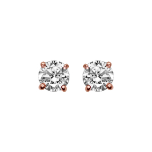 BOUCLES D'OREILLES SOLITAIRE TIGE PLAQUÉ OR ROSE OXYDE BLANC 4MM SERTI 4 GRIFFES