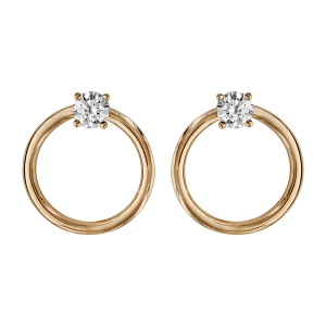 BOUCLES D'OREILLES PLAQUÉ OR 2 ELEMENTS OXYDE BLANC SERTIS 4MM ET CERCLE DIAM 15MM