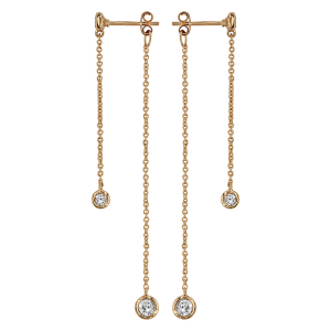 BOUCLES D'OREILLES TIGE PLAQUÉ OR PENDANTE DOUBLE CHAINETTE AVEC OXYDES BLANCS SERTI CLOS