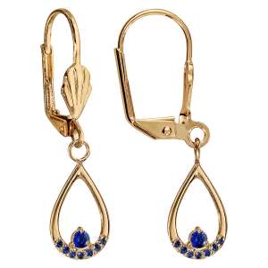 BOUCLES D'OREILLES PLAQUÉ OR DORMEUSE GOUTTE BLEU FONCE