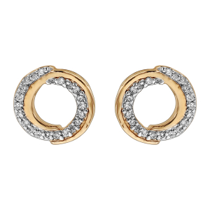BOUCLES D'OREILLES PLAQUÉ OR BICOLORE CERCLE 10 MM  OXYDES BLANCS SERTIS