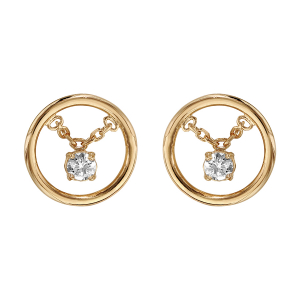 BOUCLES D'OREILLES PLAQUÉ OR CERCLE 1 OXYDE BLANC SERTI PENDANT