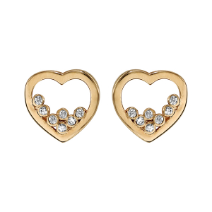 BOUCLES D'OREILLES PLAQUÉ OR COEUR 7 OXYDES BLANCS SERTIS