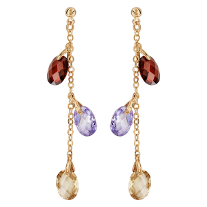 BOUCLES D'OREILLES TIGE PLAQUÉ OR PENDANTE GOUTTES MULTICOULEURS