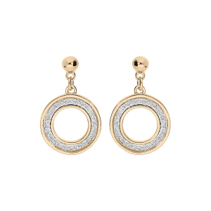 BOUCLES D'OREILLES TIGE PLAQUÉ OR PENDANTE DOUBLE CERCLE AVEC GLITTER