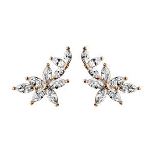 BOUCLES D'OREILLES TIGE PLAQUÉ OR FLEUR OXYDES BLANCS SERTIS