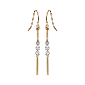 BOUCLES D'OREILLES PLAQUÉ OR PENDANTE OXYDES BLANCS SERTIS