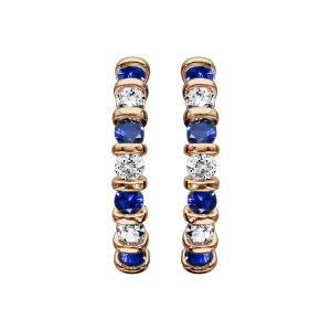 BOUCLES D'OREILLES TIGE PLAQUÉ OR DEMI CRÉOLES PIERRES SYNTHETIQUE BLEU FONCE