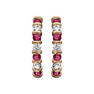 BOUCLES D'OREILLES TIGE PLAQUÉ OR DEMI CREOLES PIERRES SYNTHETIQUE FUSCHIA