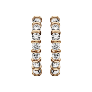 BOUCLES D'OREILLES TIGE PLAQUÉ OR DEMI CREOLES OXYDES BLANCS SERTIS