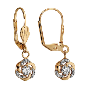 BOUCLES D'OREILLES PLAQUÉ OR DORMEUSE FLEUR OXYDE BLANC SERTI