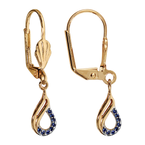 BOUCLES D'OREILLES PLAQUÉ OR DORMEUSE GOUTTE BLEU FONCE