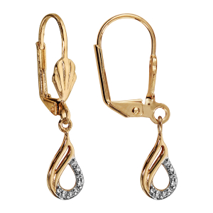 BOUCLES D'OREILLES PLAQUÉ OR DORMEUSE GOUTTE OXYDES BLANCS SERTIS