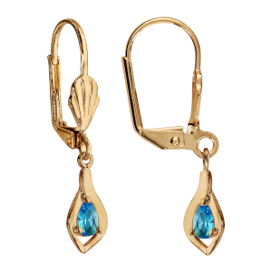 BOUCLES D'OREILLES PLAQUÉ OR DORMEUSE PENDANT BLEU CLAIR