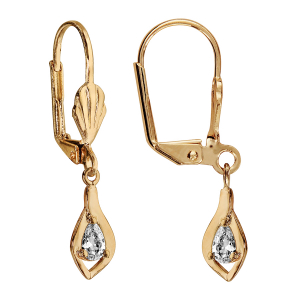 BOUCLES D'OREILLES PLAQUÉ OR DORMEUSE PENDANT OXYDE BLANC SERTI