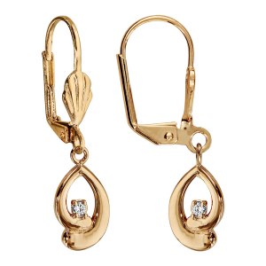 BOUCLES D'OREILLES PLAQUÉ OR DORMEUSE PENDANT OXYDE BLANC SERTI