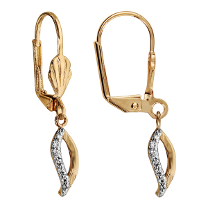 BOUCLES D'OREILLES PLAQUÉ OR DORMEUSE VAGUE OXYDES BLANCS SERTIS