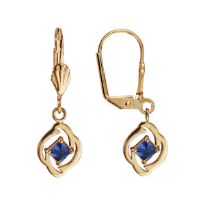 BOUCLES D'OREILLES PLAQUÉ OR DORMEUSE CARRÉ BLEU FONCE