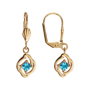 BOUCLES D'OREILLES PLAQUÉ OR DORMEUSE CARRÉ BLEU CLAIR