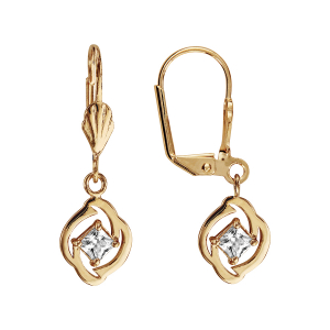 BOUCLES D'OREILLES PLAQUÉ OR DORMEUSE CARRÉ OXYDE BLANC SERTI